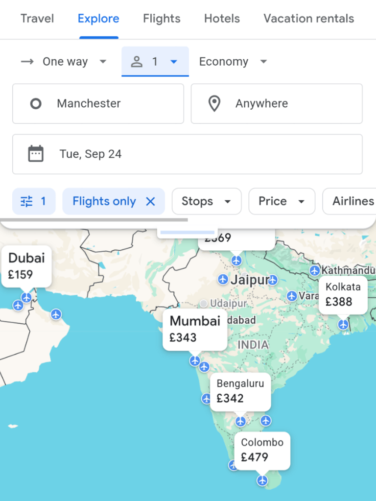 graphic showing how to book cheap flights with google flights